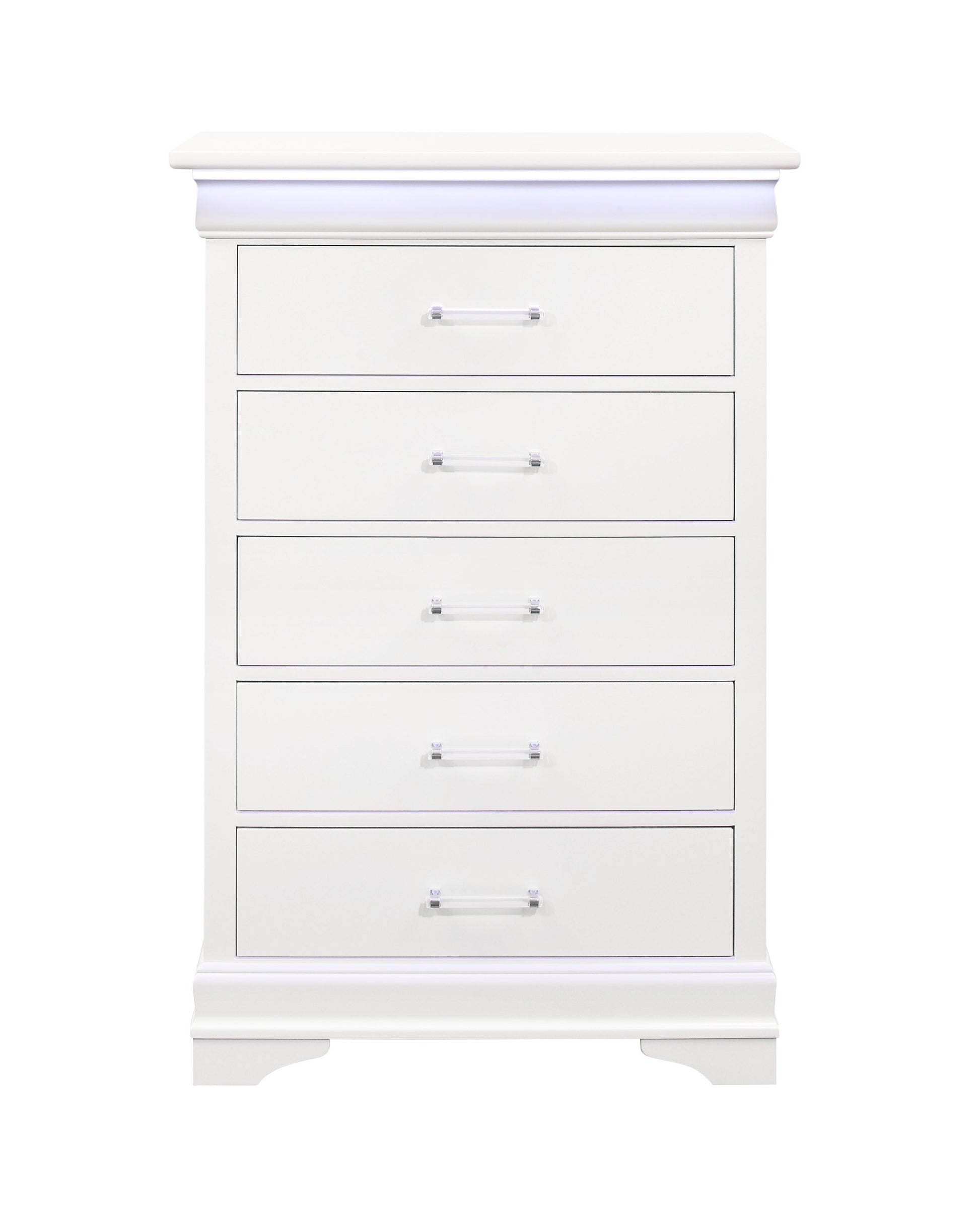 White Solid Wood Five Drawer Chest with LED Lighting By Homeroots | Dressers | Modishstore - 2