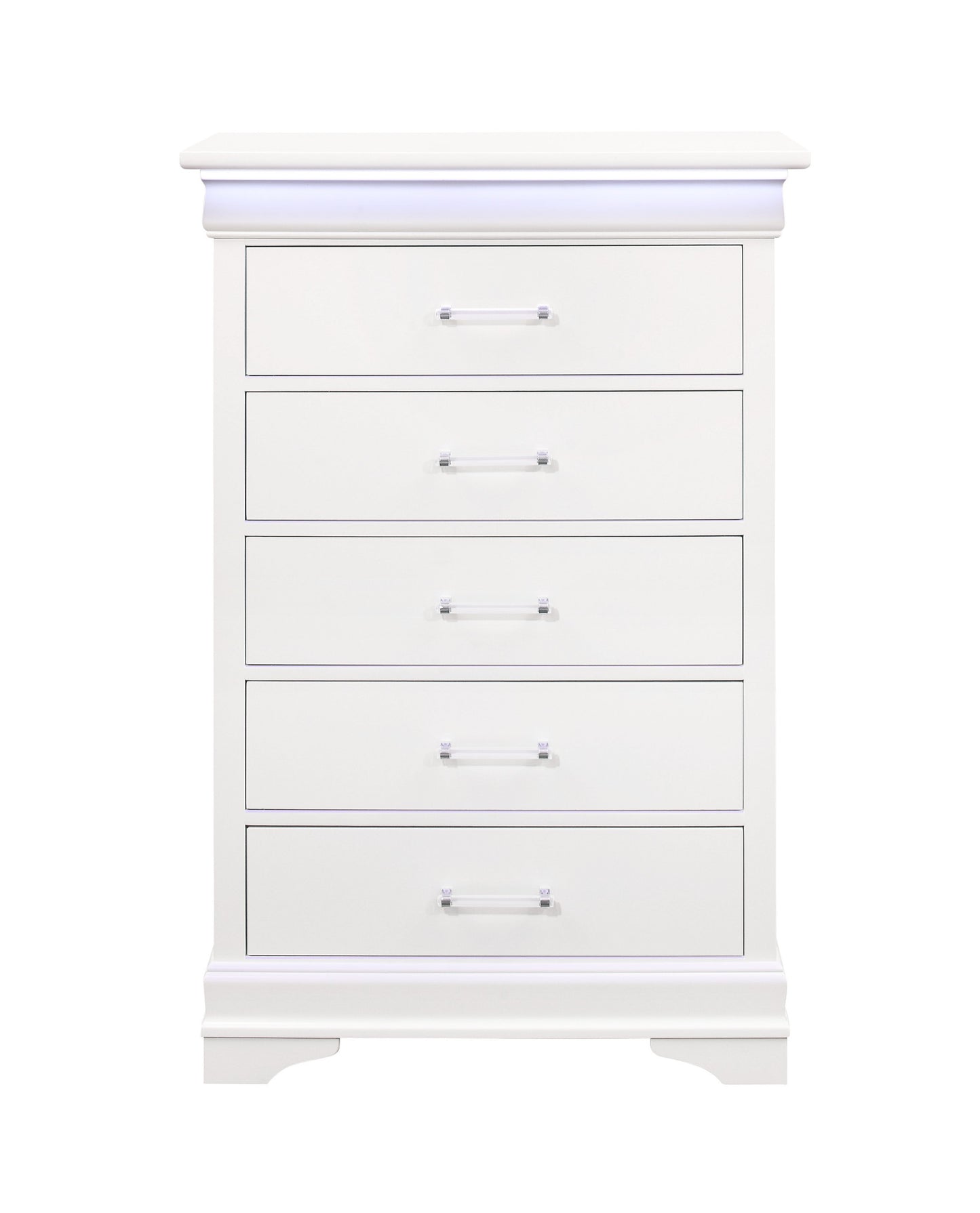 White Solid Wood Five Drawer Chest with LED Lighting By Homeroots | Dressers | Modishstore - 3