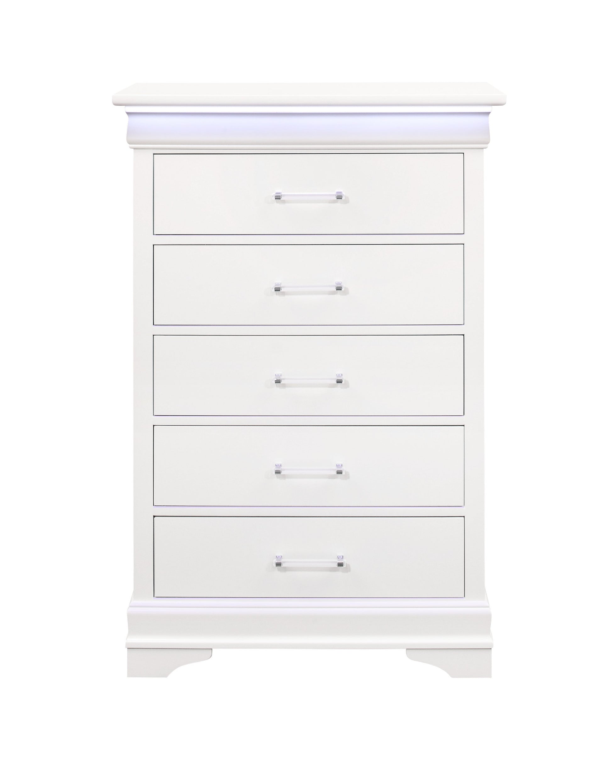 White Solid Wood Five Drawer Chest with LED Lighting By Homeroots | Dressers | Modishstore - 3