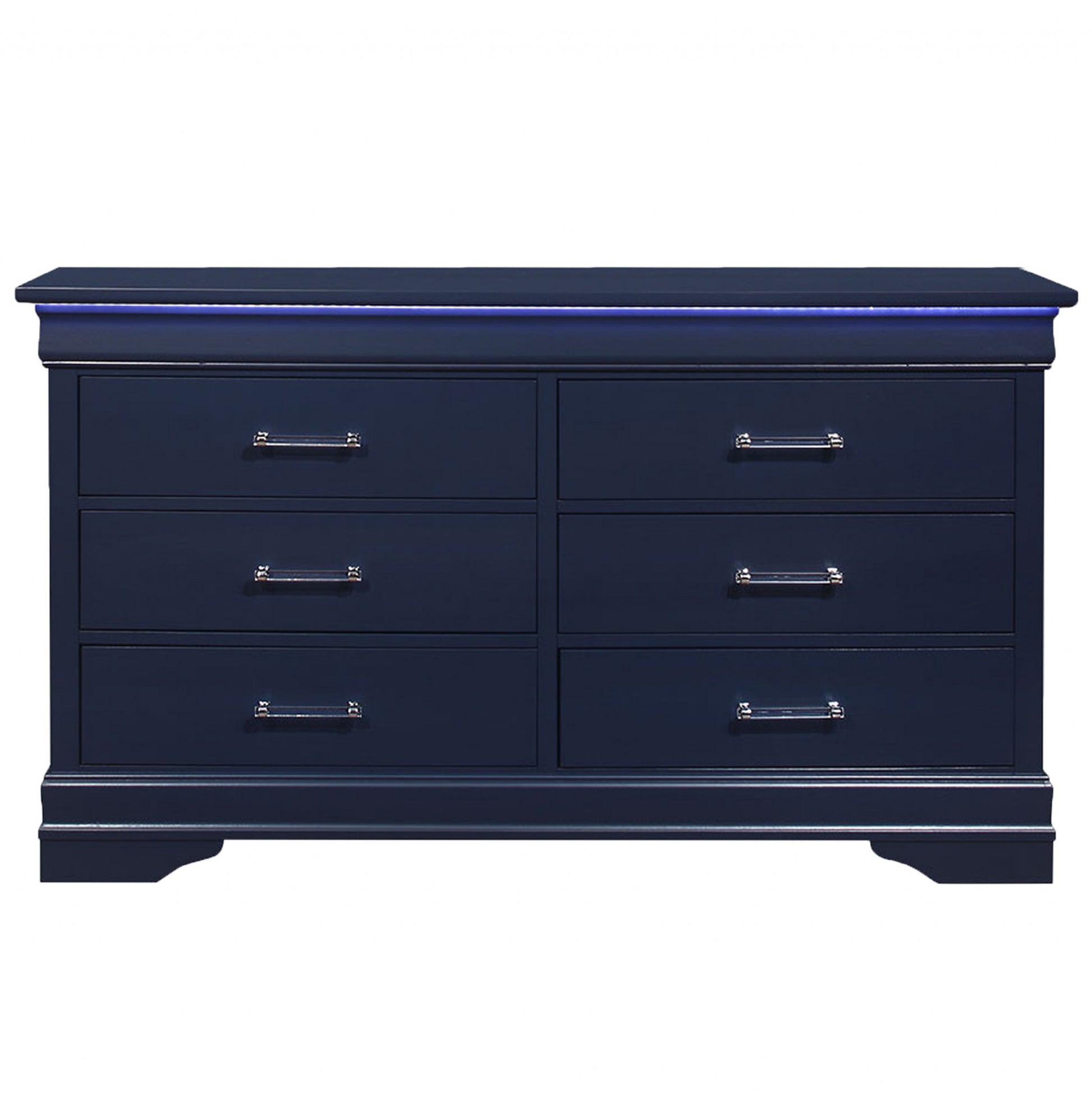 Blue Solid Wood Six Drawer Double Dresser By Homeroots | Dressers | Modishstore - 2