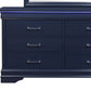 Blue Solid Wood Six Drawer Double Dresser By Homeroots | Dressers | Modishstore - 4