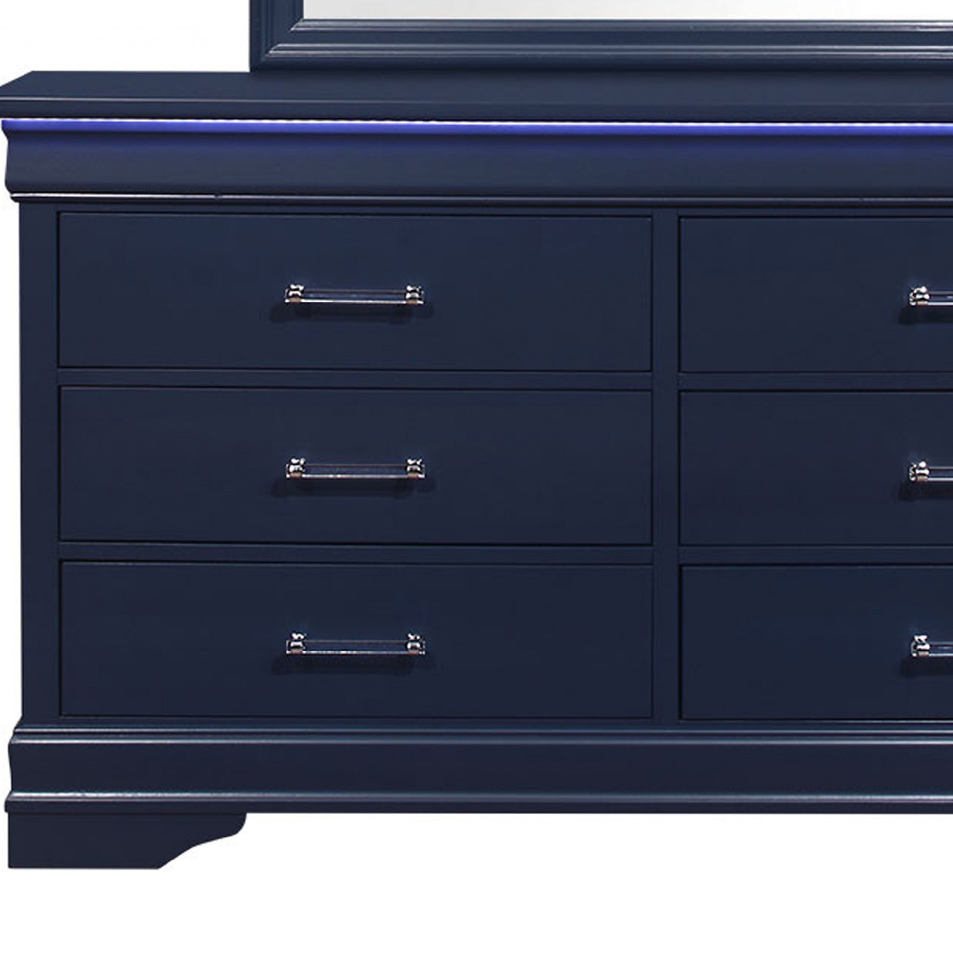 Blue Solid Wood Six Drawer Double Dresser By Homeroots | Dressers | Modishstore - 4