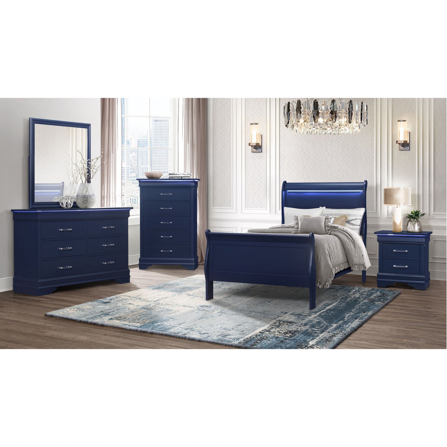 Blue Solid Wood Six Drawer Double Dresser By Homeroots | Dressers | Modishstore - 6