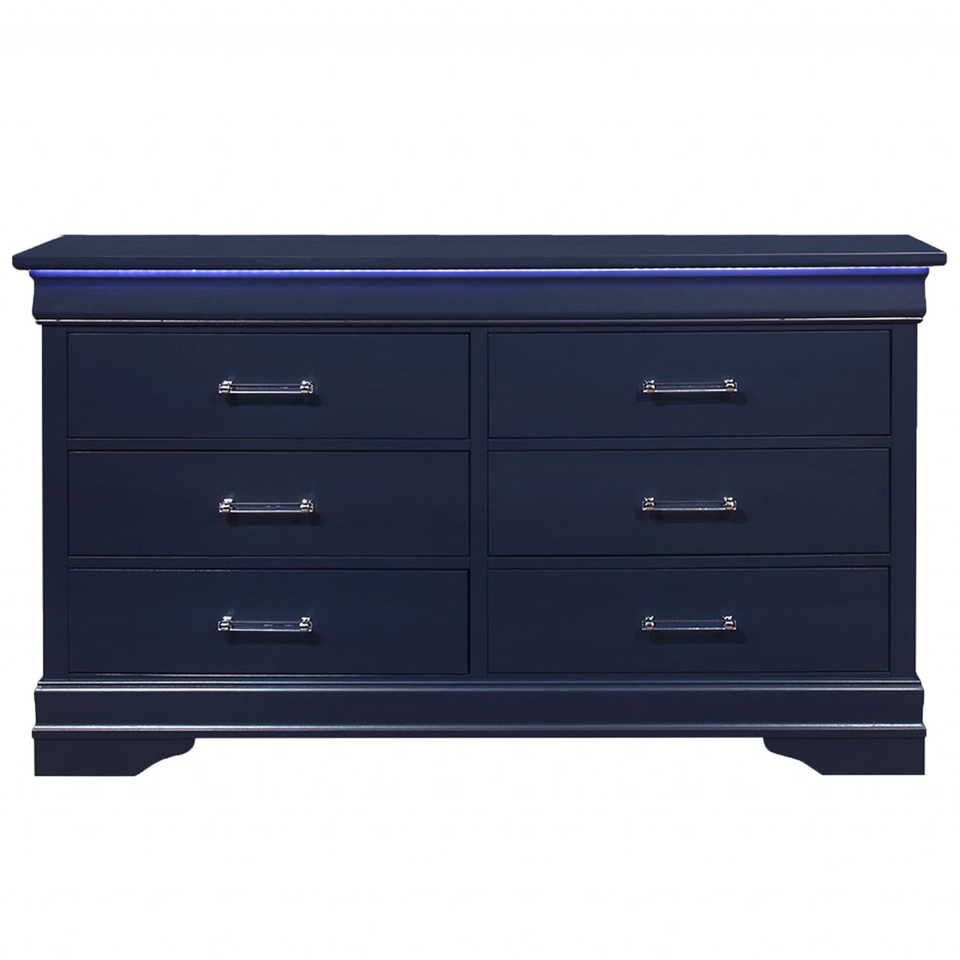 Blue Solid Wood Six Drawer Double Dresser By Homeroots | Dressers | Modishstore - 3