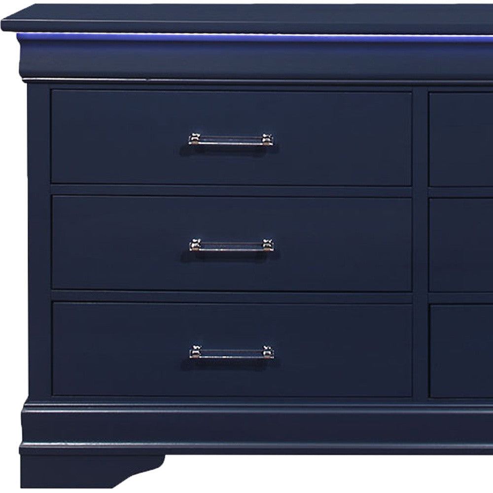 Blue Solid Wood Six Drawer Double Dresser By Homeroots | Dressers | Modishstore - 5