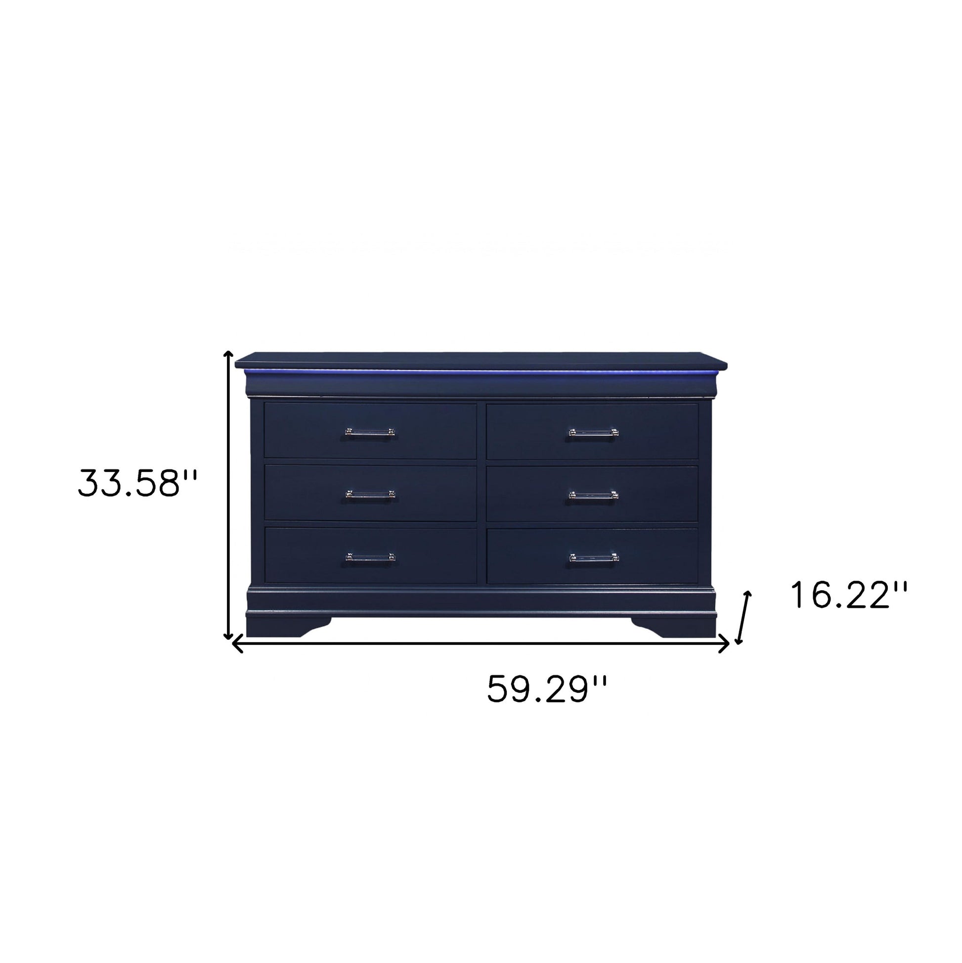Blue Solid Wood Six Drawer Double Dresser By Homeroots | Dressers | Modishstore - 7