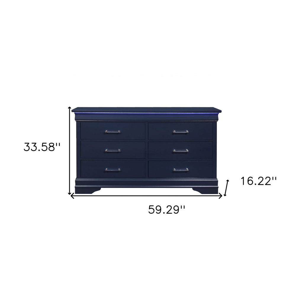 Blue Solid Wood Six Drawer Double Dresser By Homeroots | Dressers | Modishstore - 7