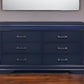 Blue Solid Wood Six Drawer Double Dresser By Homeroots | Dressers | Modishstore - 1