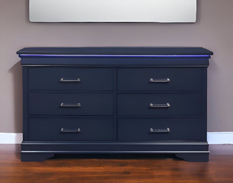 Blue Solid Wood Six Drawer Double Dresser By Homeroots | Dressers | Modishstore - 1
