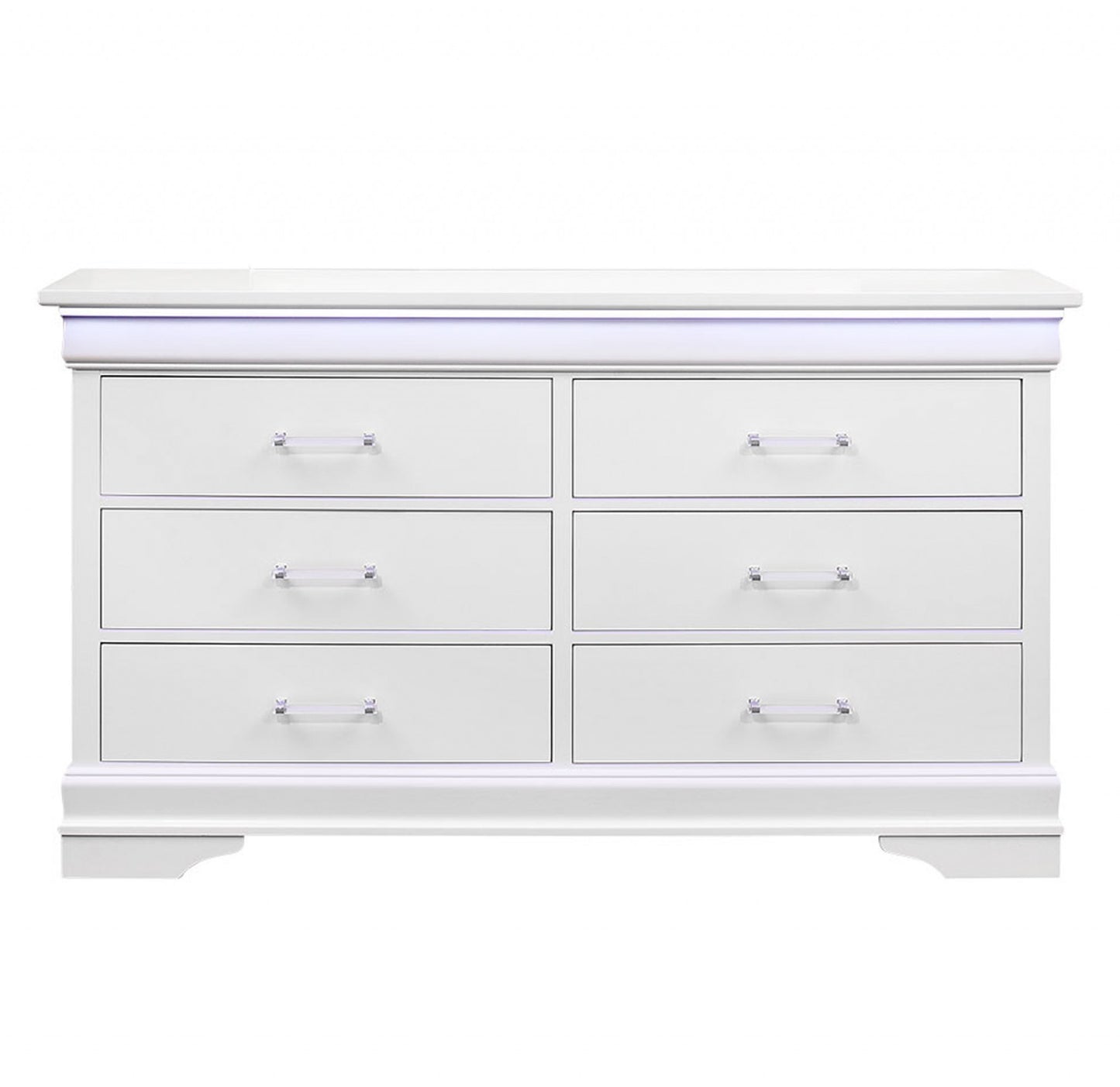 White Solid Wood Six Drawer Double Dresser with LED By Homeroots | Dressers | Modishstore - 3