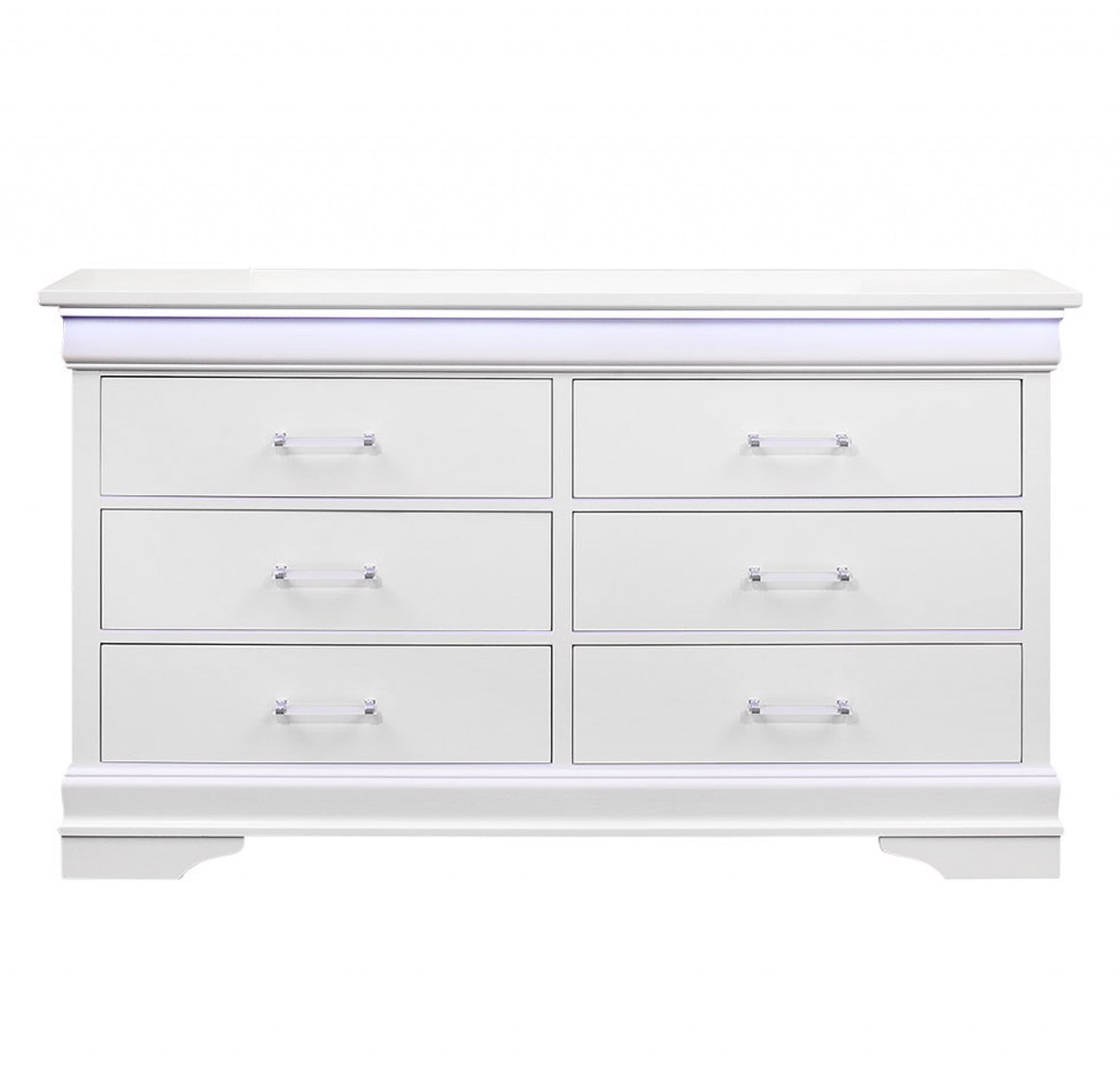 White Solid Wood Six Drawer Double Dresser with LED By Homeroots | Dressers | Modishstore - 3