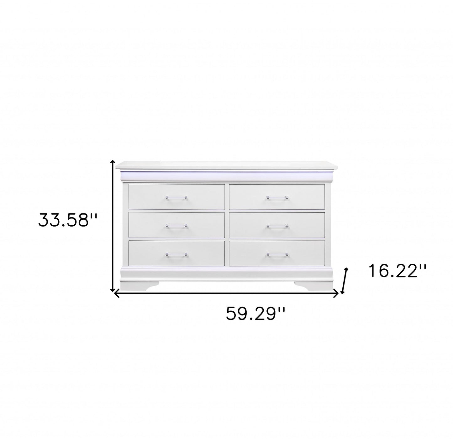 White Solid Wood Six Drawer Double Dresser with LED By Homeroots | Dressers | Modishstore - 5