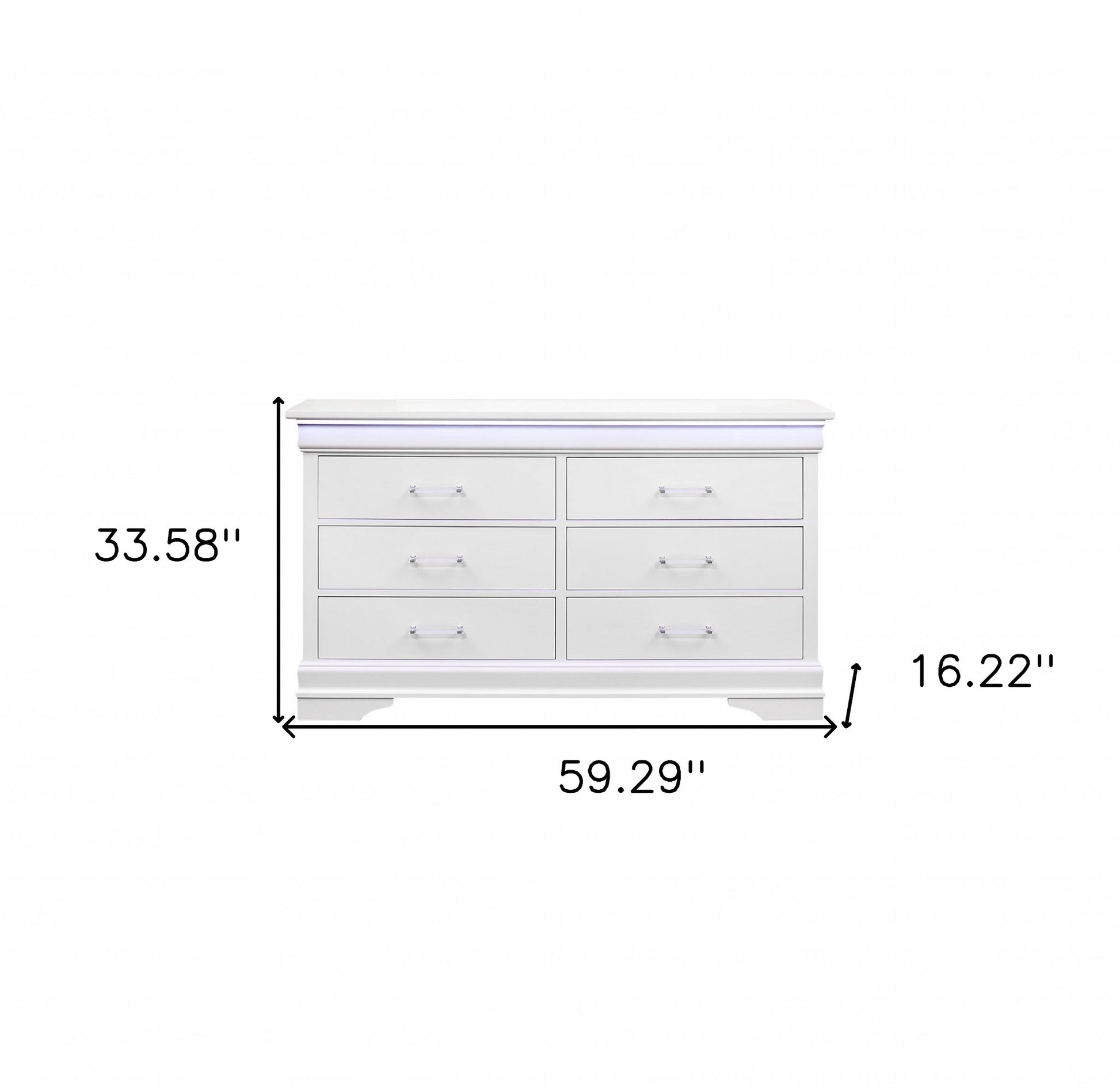 White Solid Wood Six Drawer Double Dresser with LED By Homeroots | Dressers | Modishstore - 5