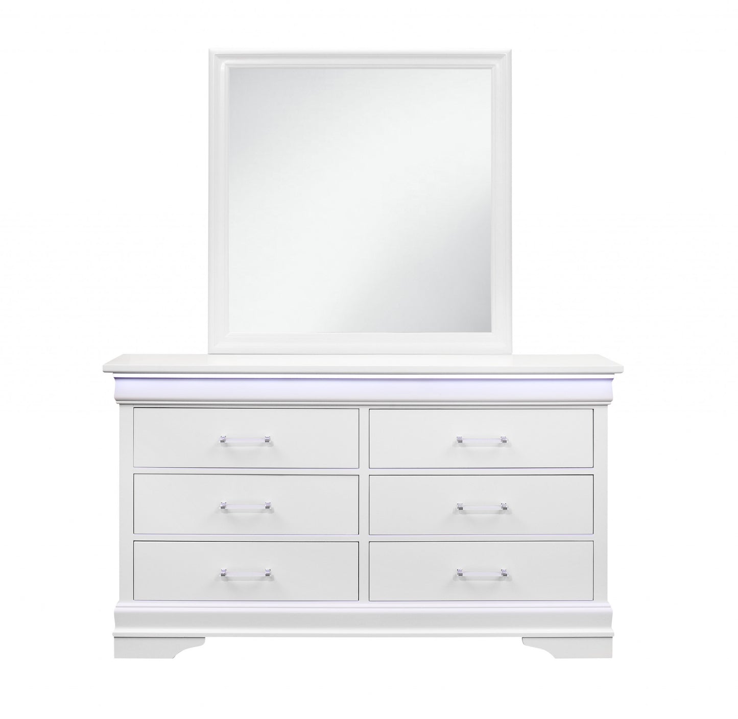 White Solid Wood Six Drawer Double Dresser with LED By Homeroots | Dressers | Modishstore - 2