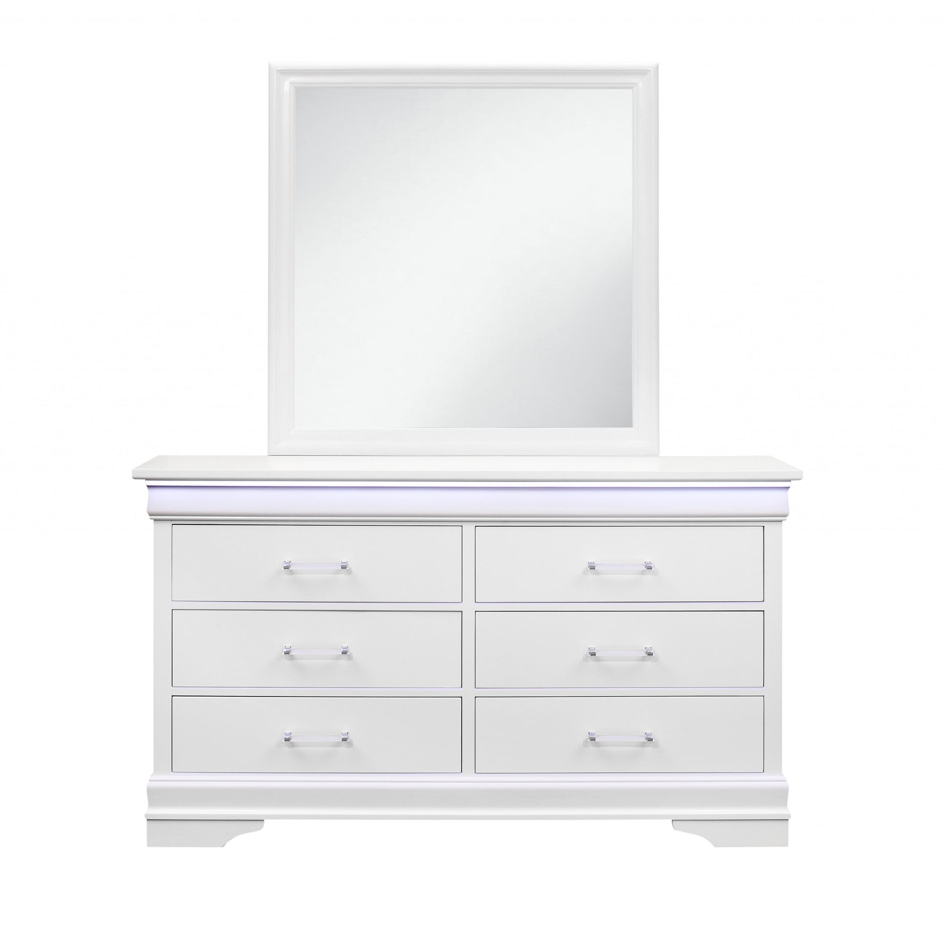 White Solid Wood Six Drawer Double Dresser with LED By Homeroots | Dressers | Modishstore - 2