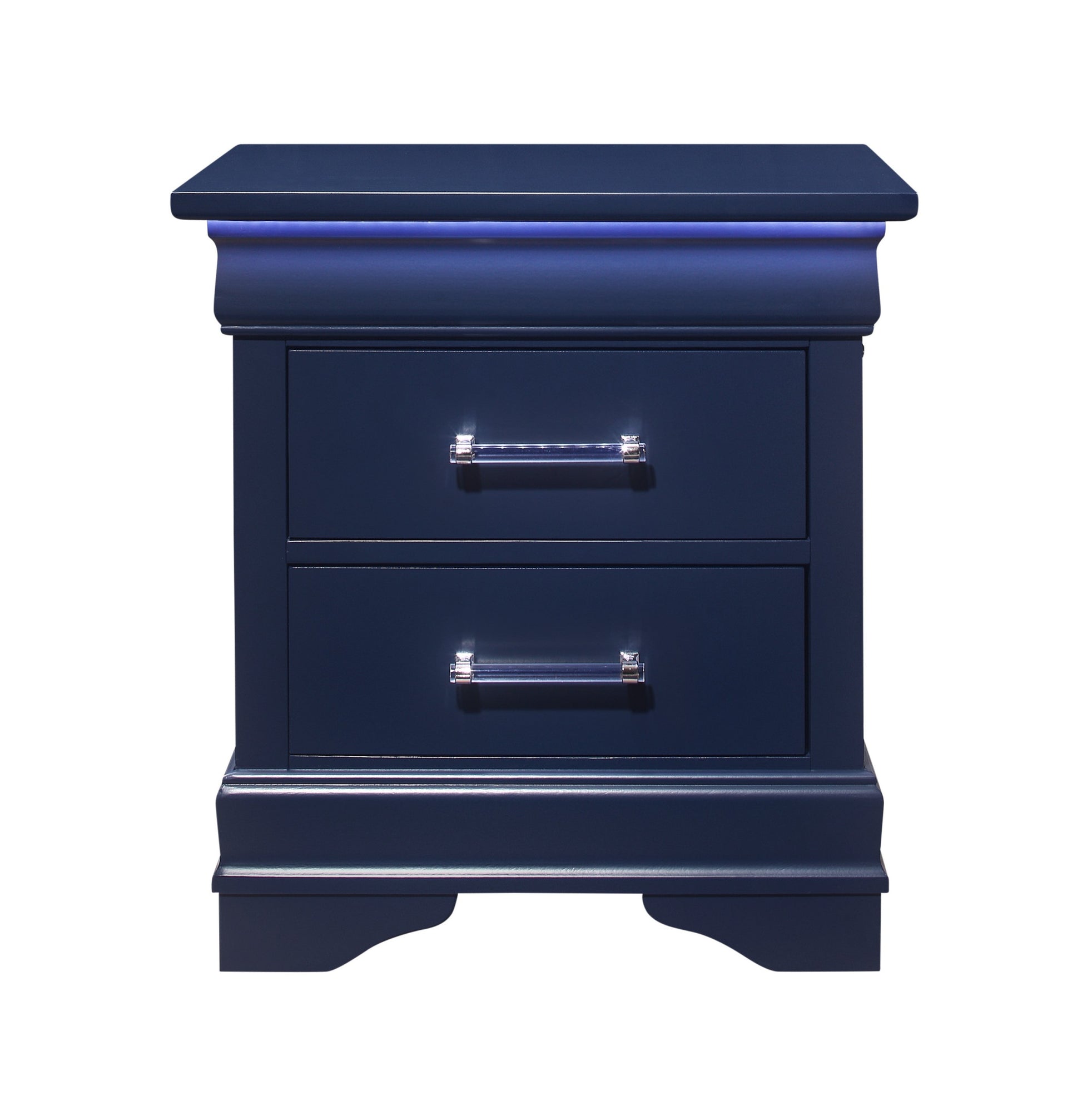 Blue Two Drawer Solid Wood Lighted Nightstand By Homeroots | Nightstands | Modishstore - 2