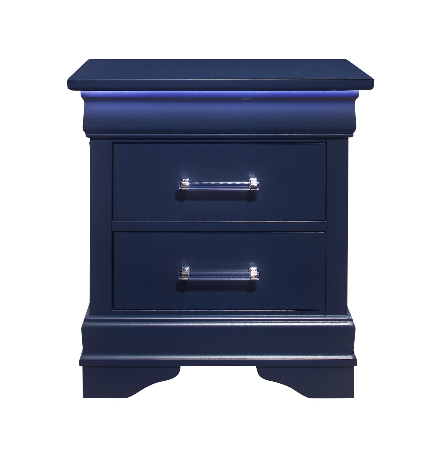 Blue Two Drawer Solid Wood Lighted Nightstand By Homeroots | Nightstands | Modishstore - 3