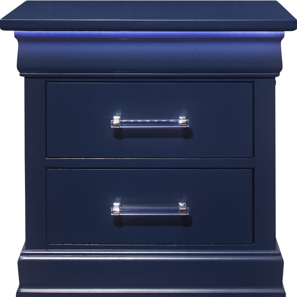 Blue Two Drawer Solid Wood Lighted Nightstand By Homeroots | Nightstands | Modishstore - 4