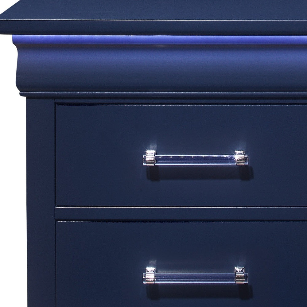 Blue Two Drawer Solid Wood Lighted Nightstand By Homeroots | Nightstands | Modishstore - 5