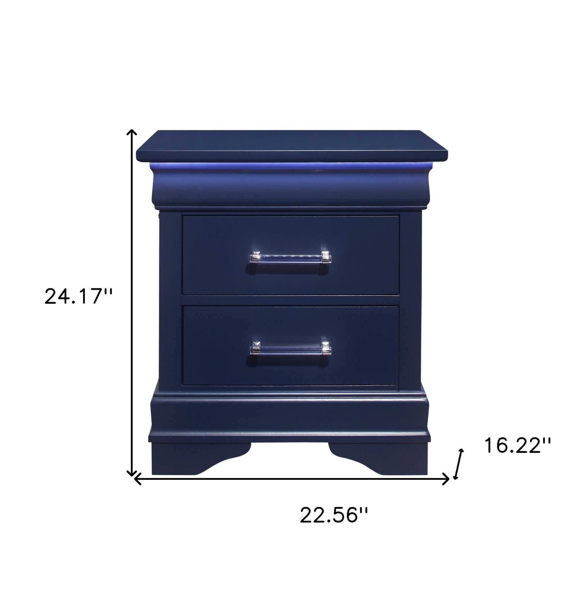 Blue Two Drawer Solid Wood Lighted Nightstand By Homeroots | Nightstands | Modishstore - 6