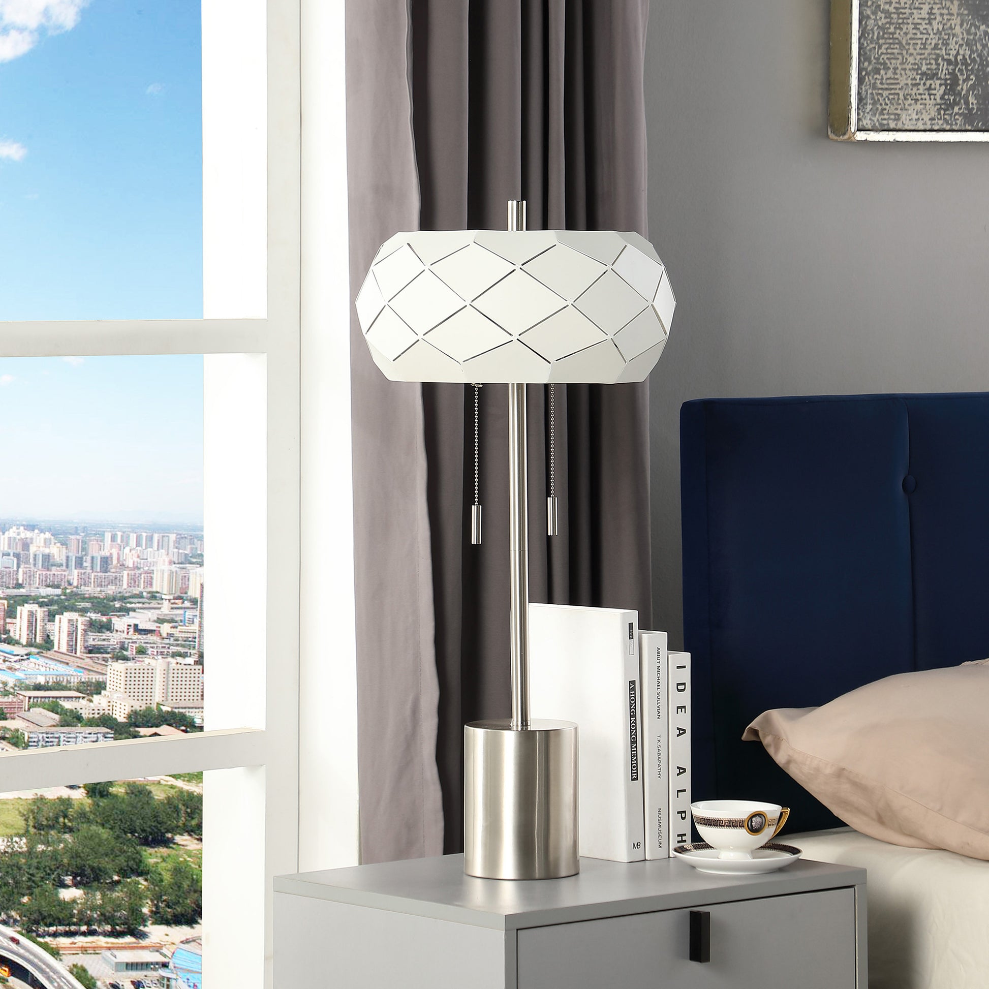 Silver Metal Table Lamp With Geometric Laser Cut Metal Shade By Homeroots | Table Lamps | Modishstore - 6