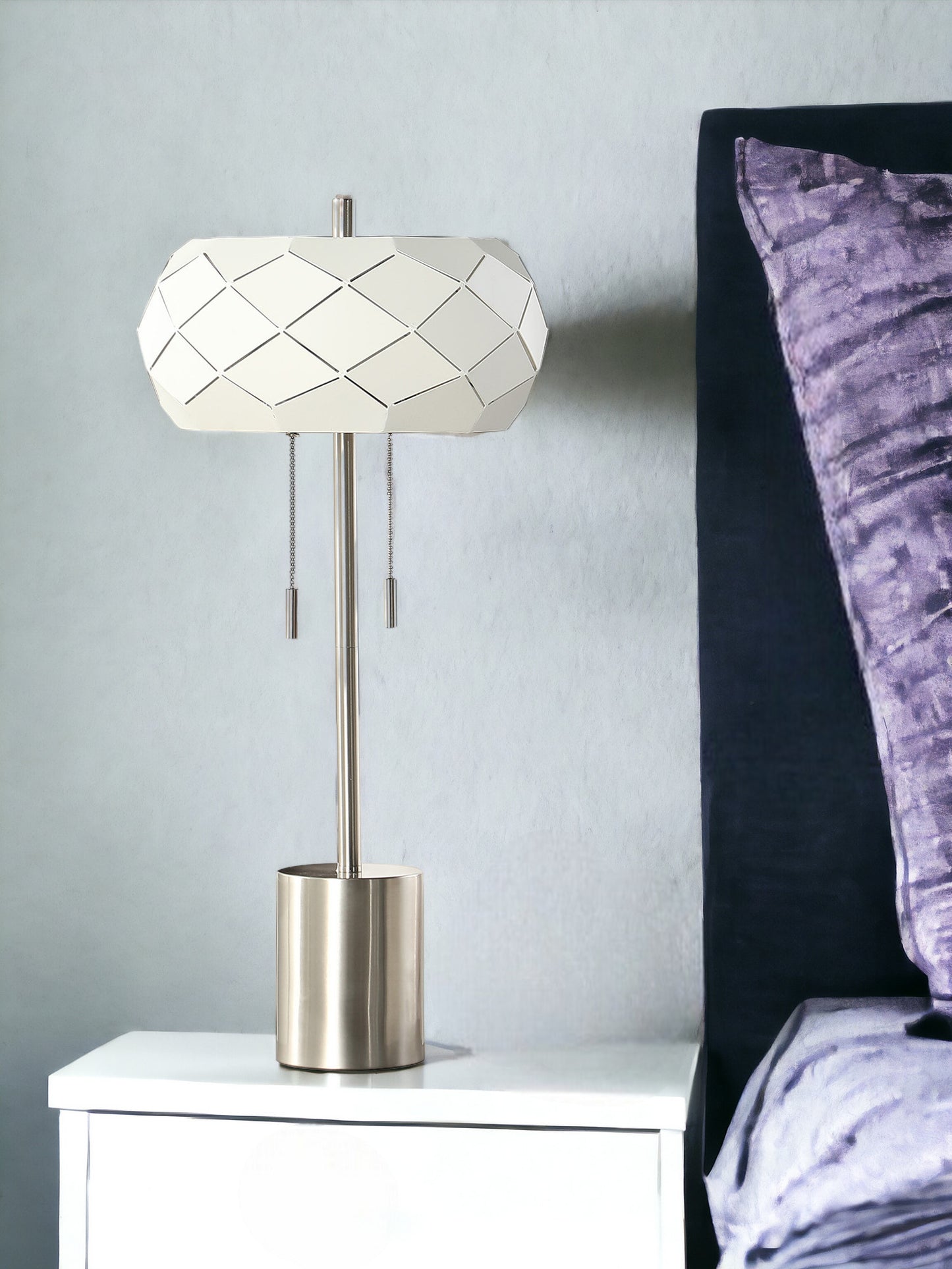 Silver Metal Table Lamp With Geometric Laser Cut Metal Shade By Homeroots | Table Lamps | Modishstore - 3