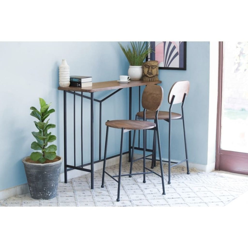 Brown And Black Iron Low Back Bar Height Bar Chair By Homeroots | Bar Stools | Modishstore - 5