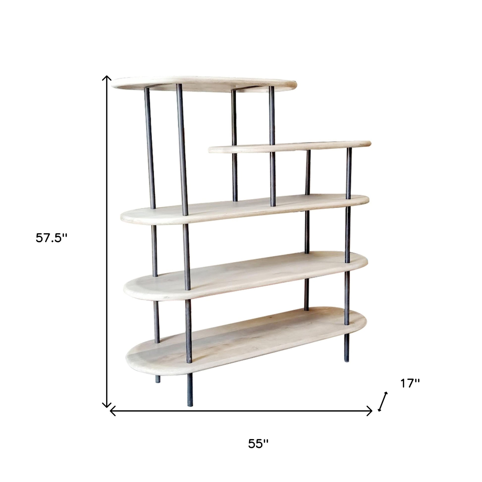 White and Gray Iron and Solid Wood Five Tier Bookcase By Homeroots | Bookcases | Modishstore - 5