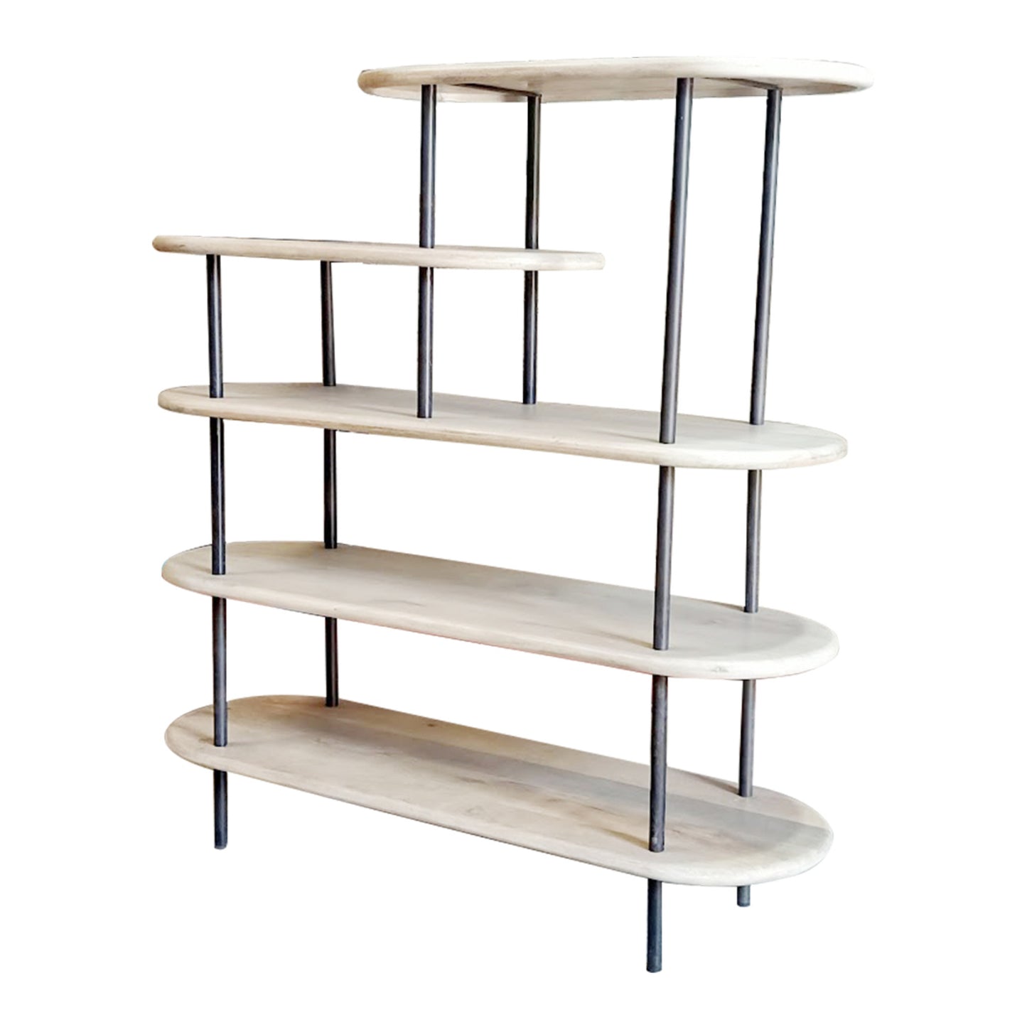 White and Gray Iron and Solid Wood Five Tier Bookcase By Homeroots | Bookcases | Modishstore - 3