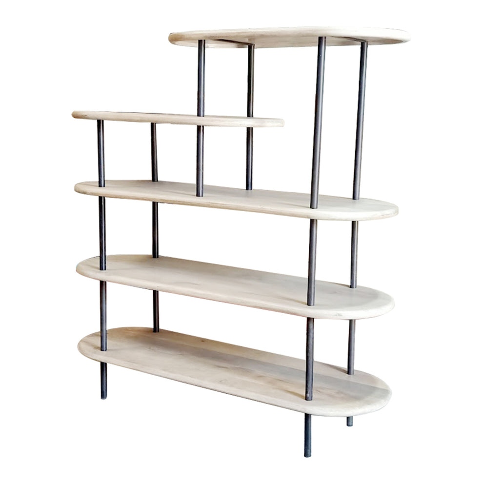 White and Gray Iron and Solid Wood Five Tier Bookcase By Homeroots | Bookcases | Modishstore - 3