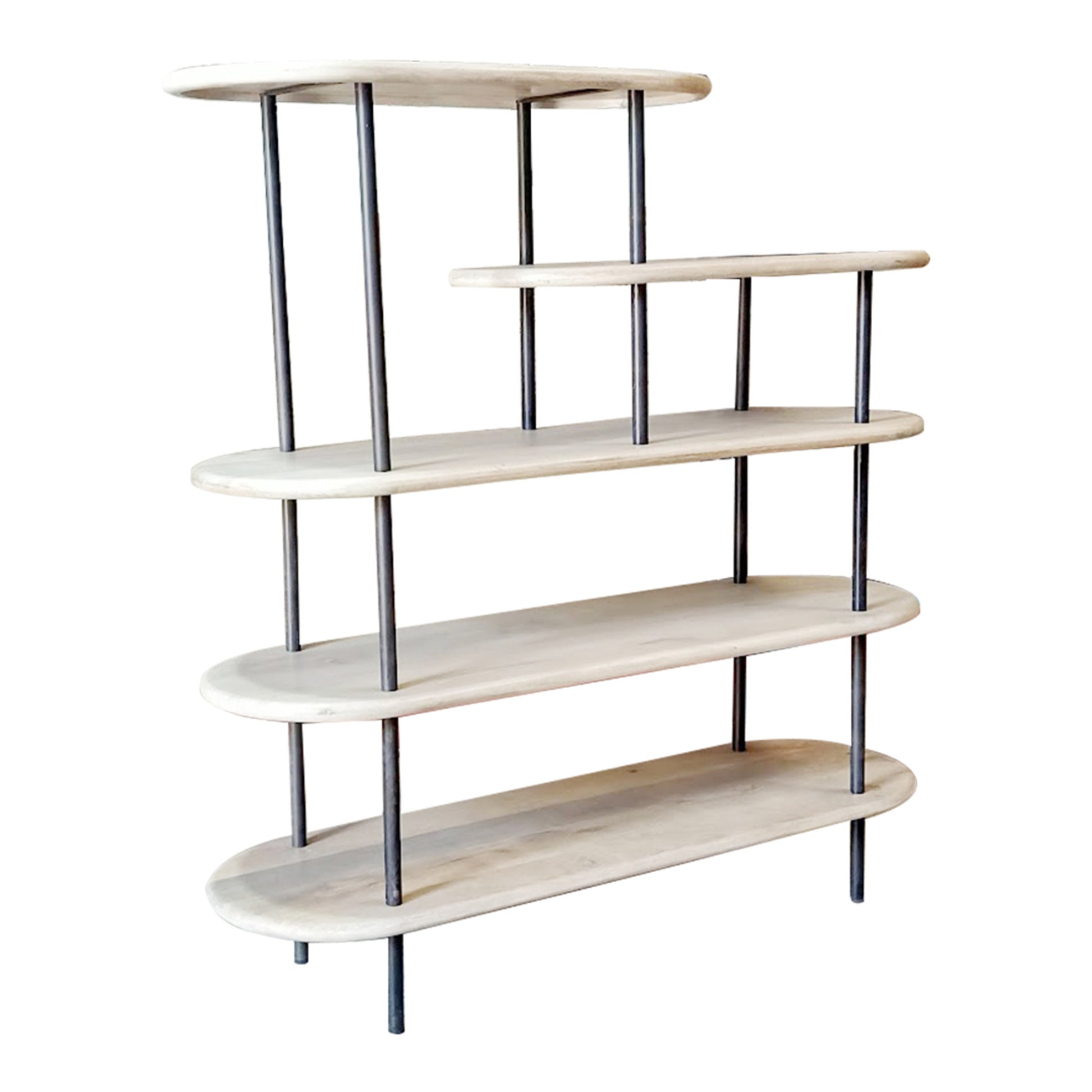 White and Gray Iron and Solid Wood Five Tier Bookcase By Homeroots | Bookcases | Modishstore - 2