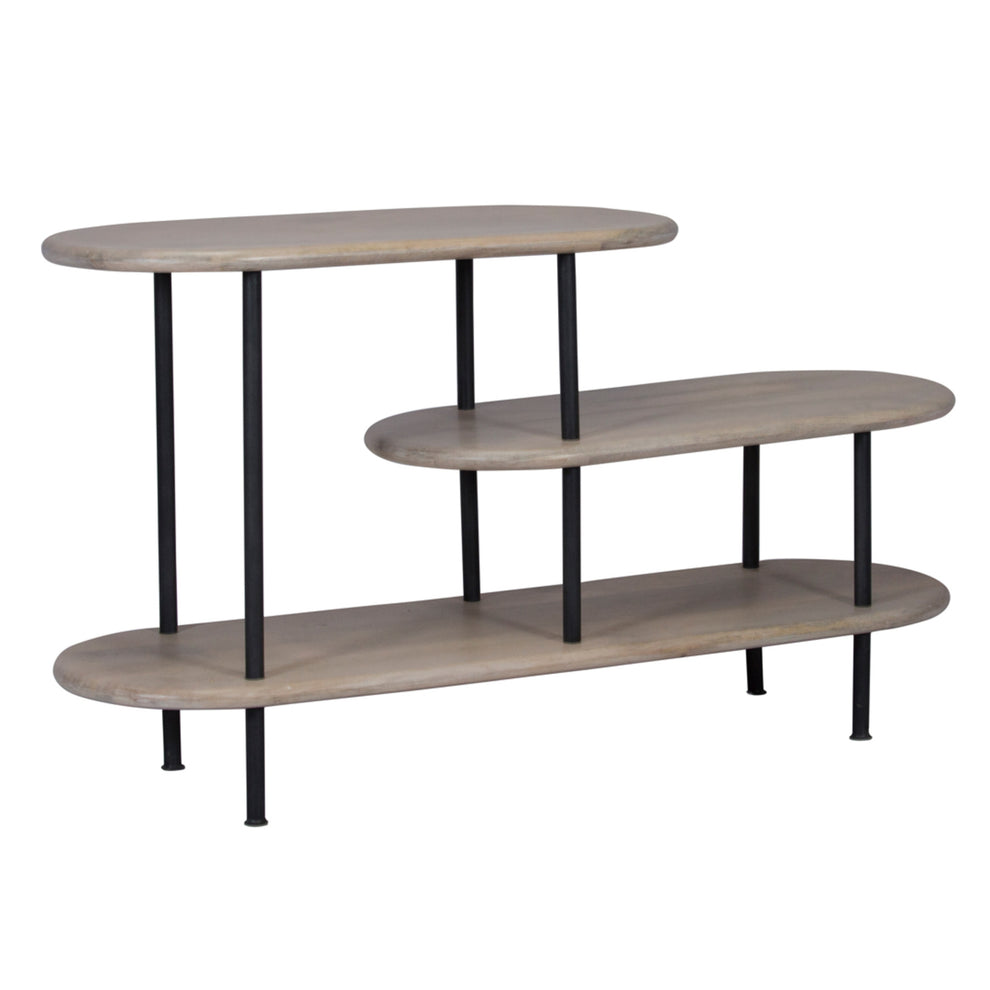 25 White And Gray Iron and Solid Wood Three Tier Bookcase By Homeroots | Bookcases | Modishstore - 3