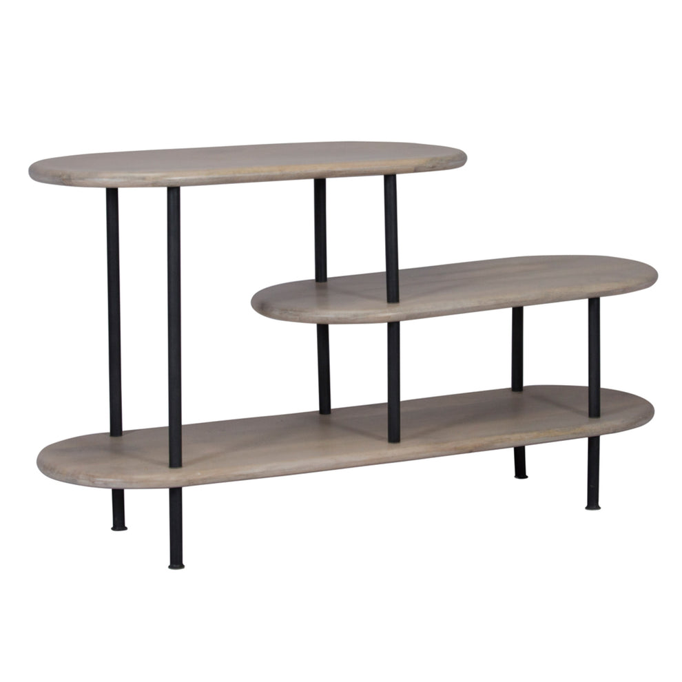 25 White And Gray Iron and Solid Wood Three Tier Bookcase By Homeroots | Bookcases | Modishstore - 4