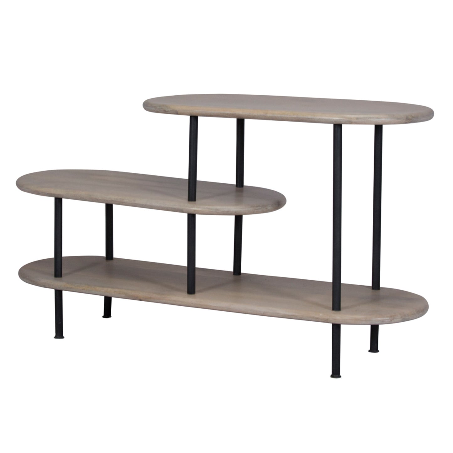 25 White And Gray Iron and Solid Wood Three Tier Bookcase By Homeroots | Bookcases | Modishstore - 2