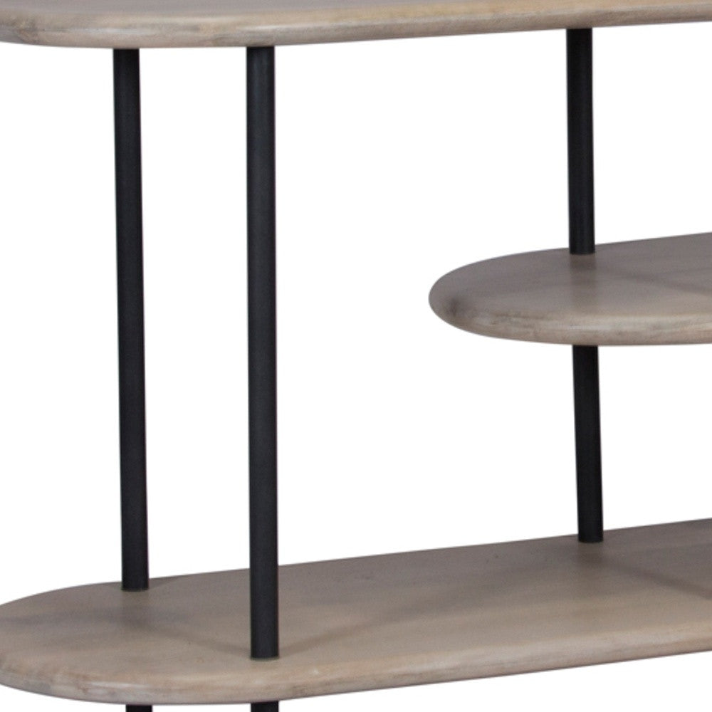 25 White And Gray Iron and Solid Wood Three Tier Bookcase By Homeroots | Bookcases | Modishstore - 5