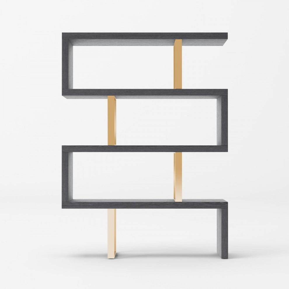 Gold And Gray Four Tier Bookcase By Homeroots | Bookcases | Modishstore - 3