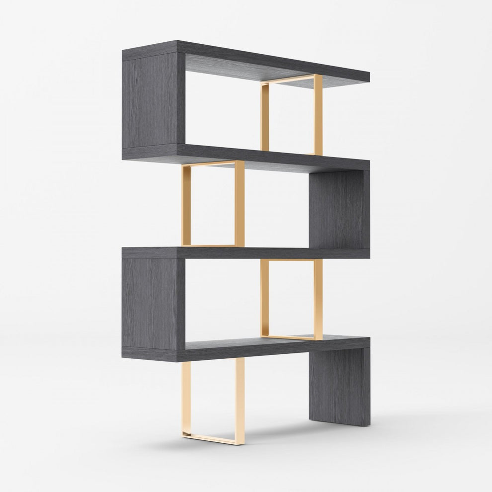 Gold And Gray Four Tier Bookcase By Homeroots | Bookcases | Modishstore - 2