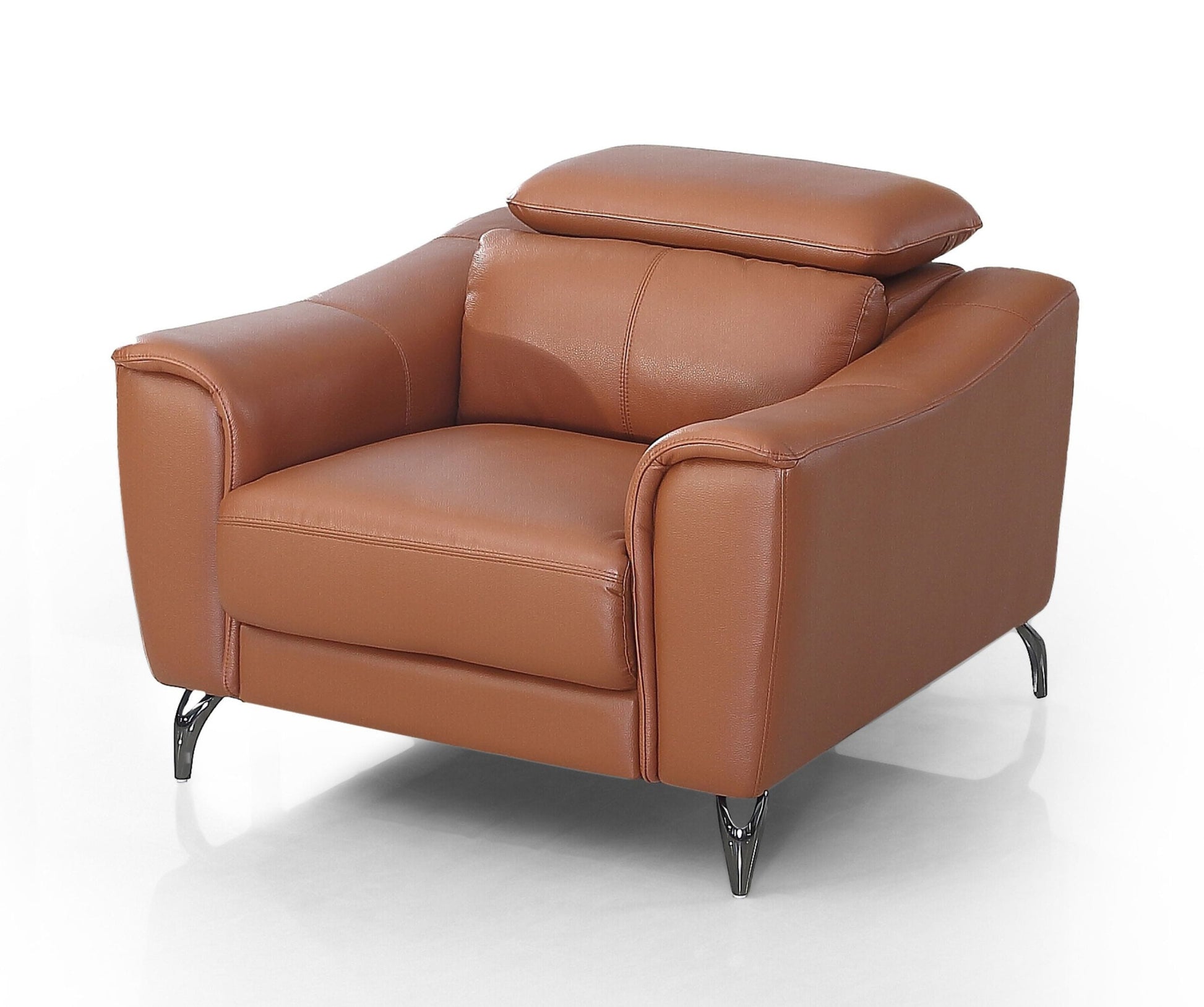 Orange And Silver Genuine Leather Lounge Chair By Homeroots | Accent Chairs | Modishstore - 1