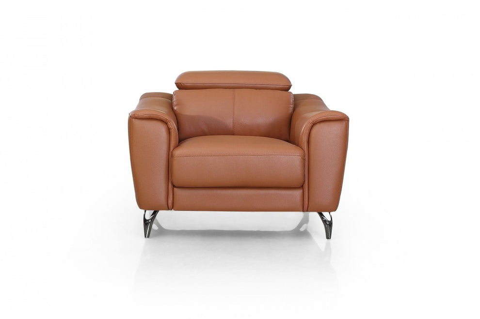 Orange And Silver Genuine Leather Lounge Chair By Homeroots | Accent Chairs | Modishstore - 3