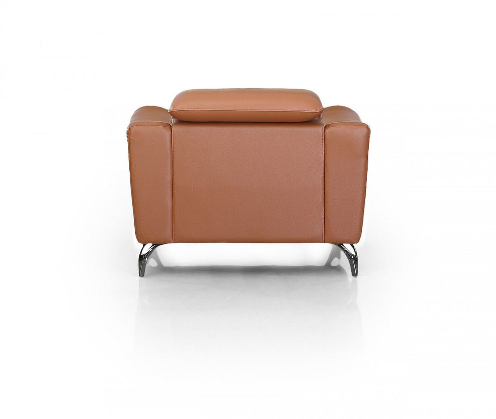 Orange And Silver Genuine Leather Lounge Chair By Homeroots | Accent Chairs | Modishstore - 4