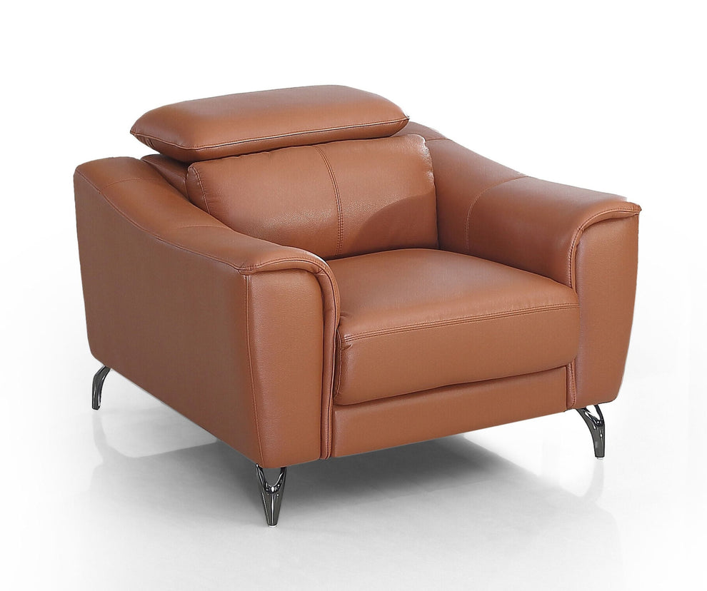 Orange And Silver Genuine Leather Lounge Chair By Homeroots | Accent Chairs | Modishstore - 5