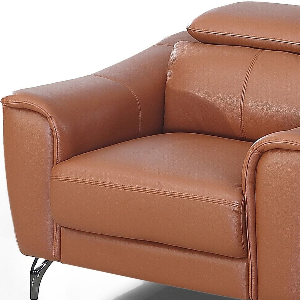 Orange And Silver Genuine Leather Lounge Chair By Homeroots | Accent Chairs | Modishstore - 7