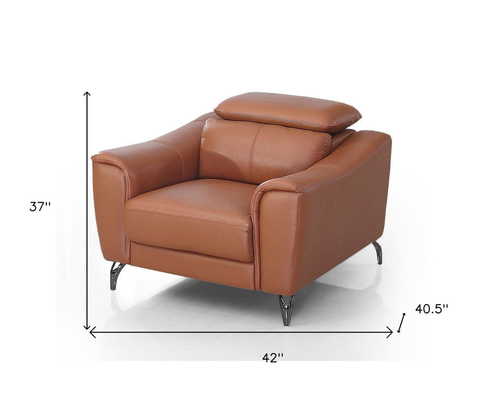 Orange And Silver Genuine Leather Lounge Chair By Homeroots | Accent Chairs | Modishstore - 8