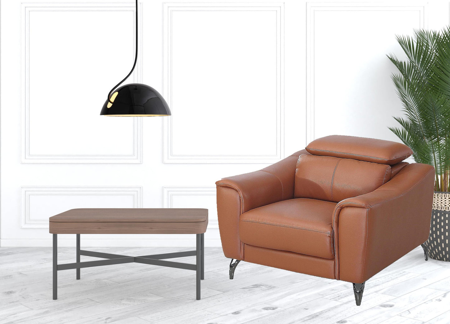 Orange And Silver Genuine Leather Lounge Chair By Homeroots | Accent Chairs | Modishstore - 6