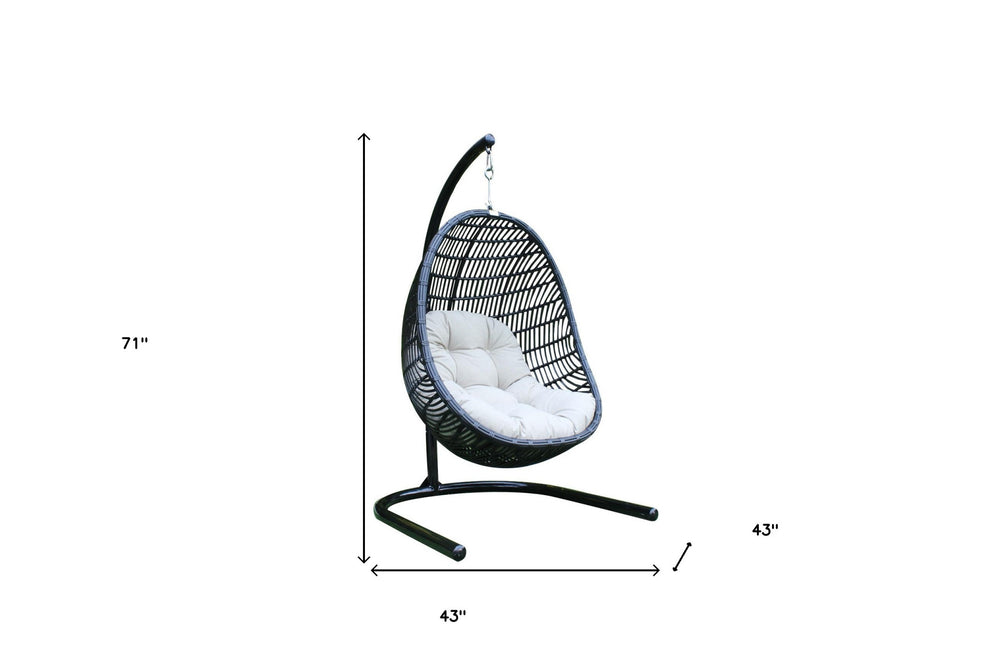Beige Aluminum Outdoor Swing Chair with Beige Cushion By Homeroots | Outdoor Chairs | Modishstore - 6