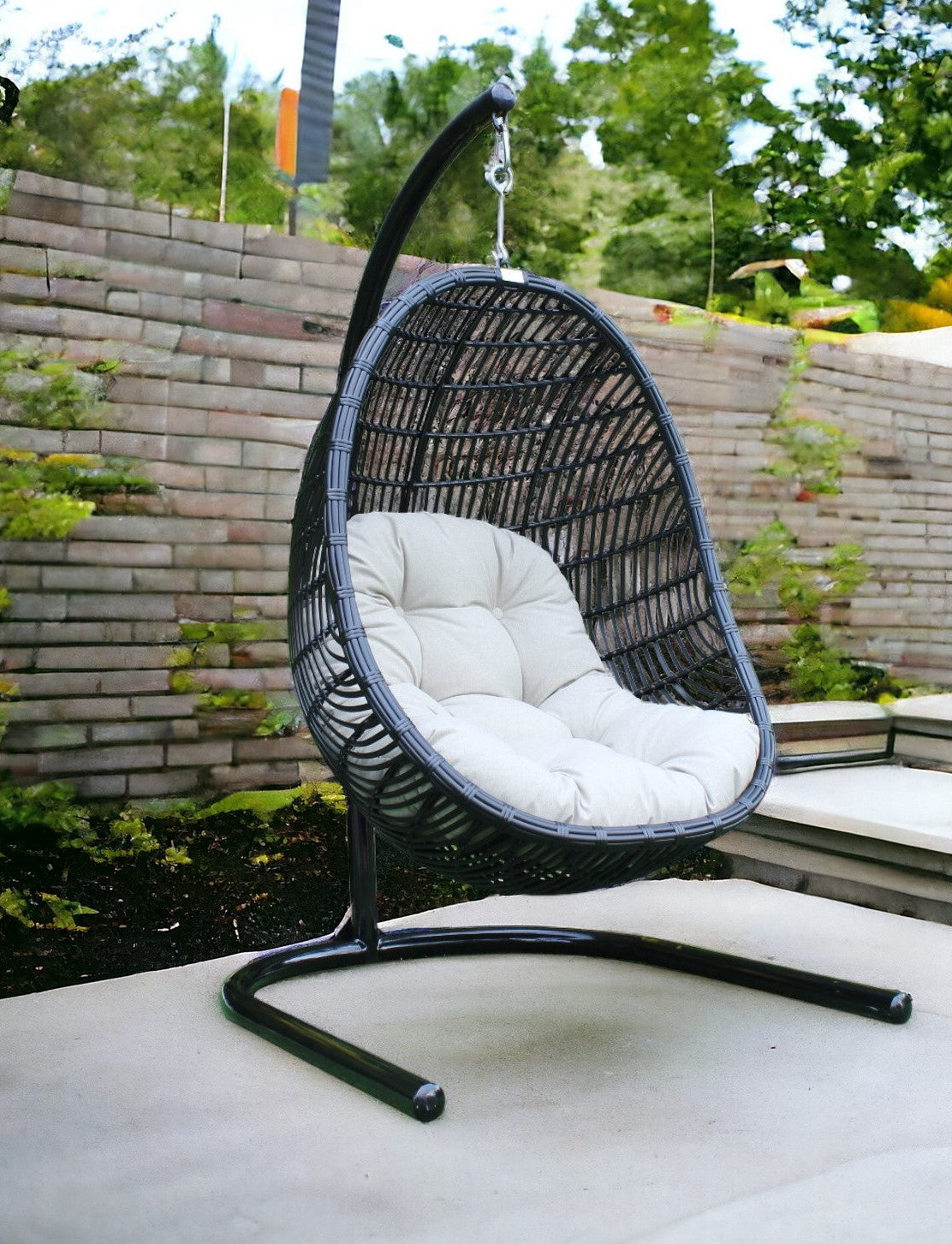 Beige Aluminum Outdoor Swing Chair with Beige Cushion By Homeroots | Outdoor Chairs | Modishstore - 1