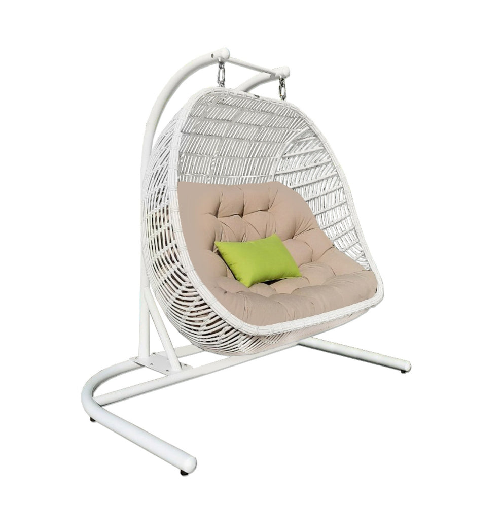 Beige and White Metal Indoor Outdoor Swing Chair with Beige Cushion By Homeroots | Outdoor Chairs | Modishstore - 2