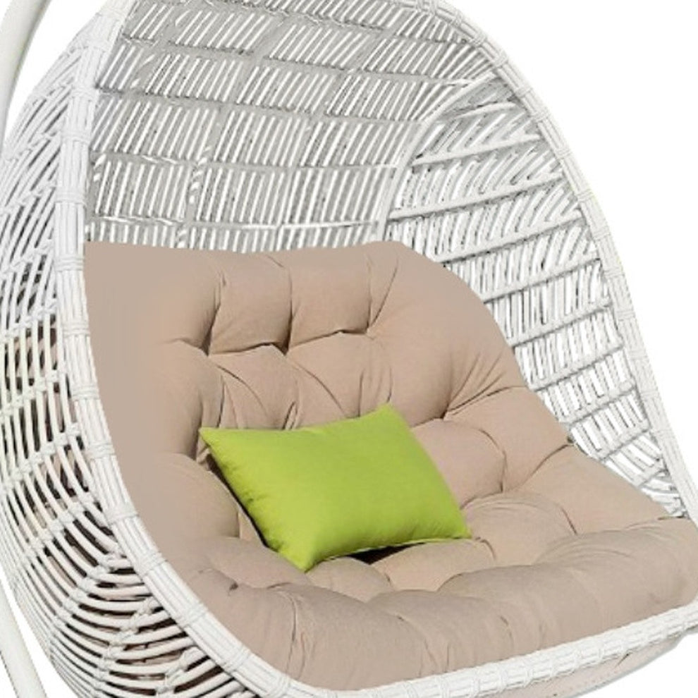 Beige and White Metal Indoor Outdoor Swing Chair with Beige Cushion By Homeroots | Outdoor Chairs | Modishstore - 4