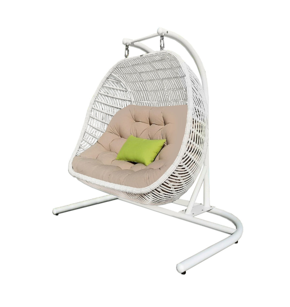 Beige and White Metal Indoor Outdoor Swing Chair with Beige Cushion By Homeroots | Outdoor Chairs | Modishstore - 3
