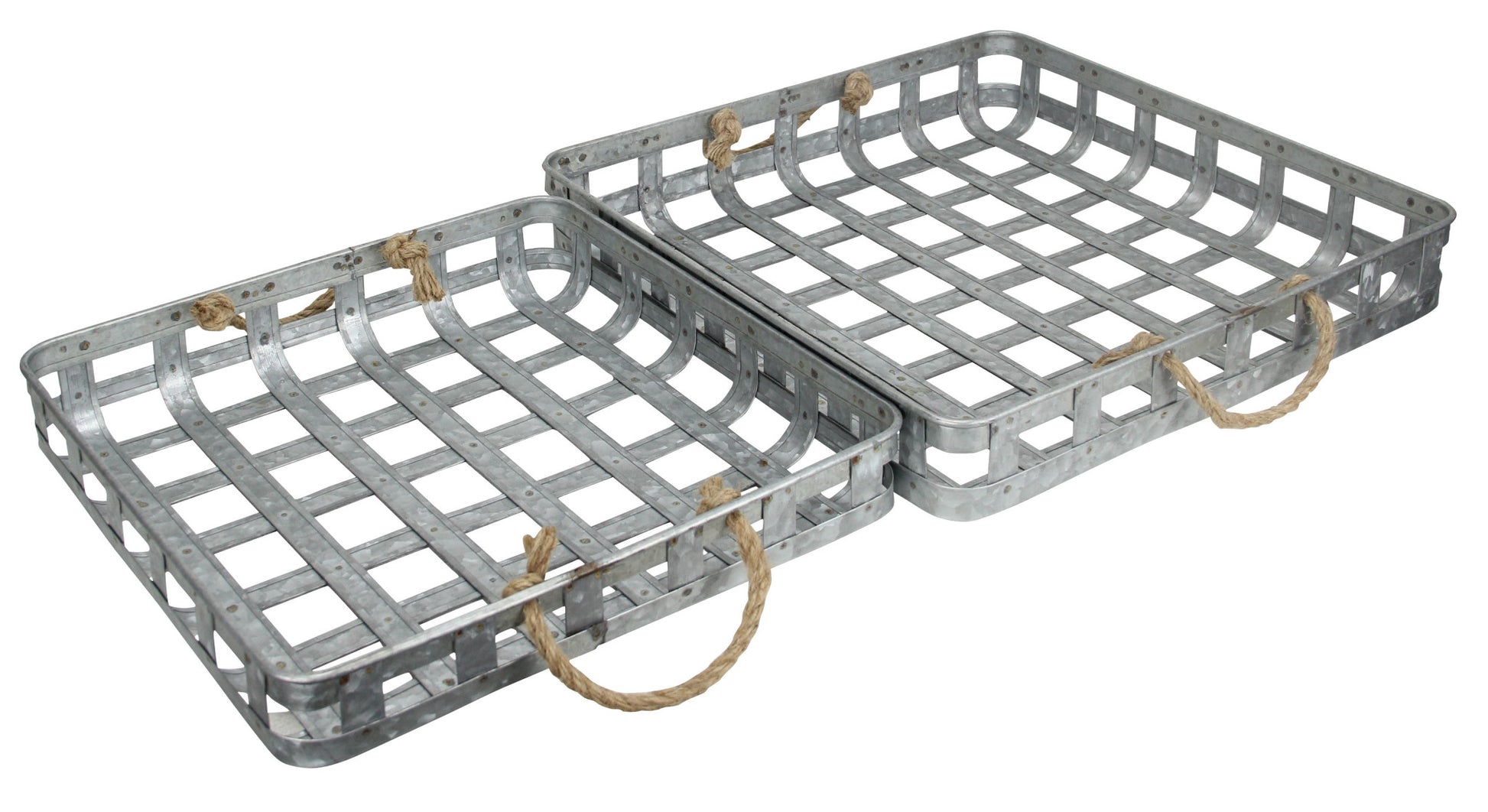 Set of Two Gray Rectangular Metal Handmade Serving Tray With Handles By Homeroots | Trays & Pedestals | Modishstore - 4